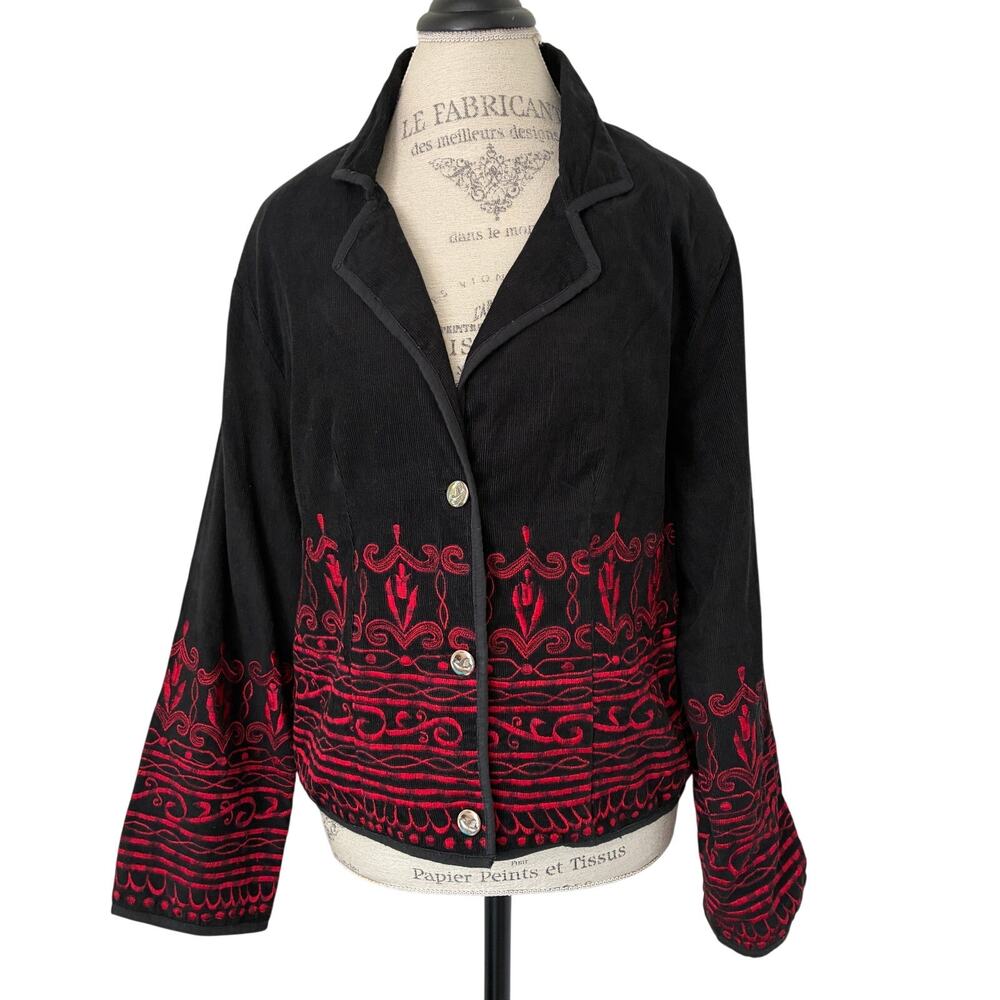 Nostalgia Red Embroidered Black Jacket Blazer By Designer Nostalgia Size L